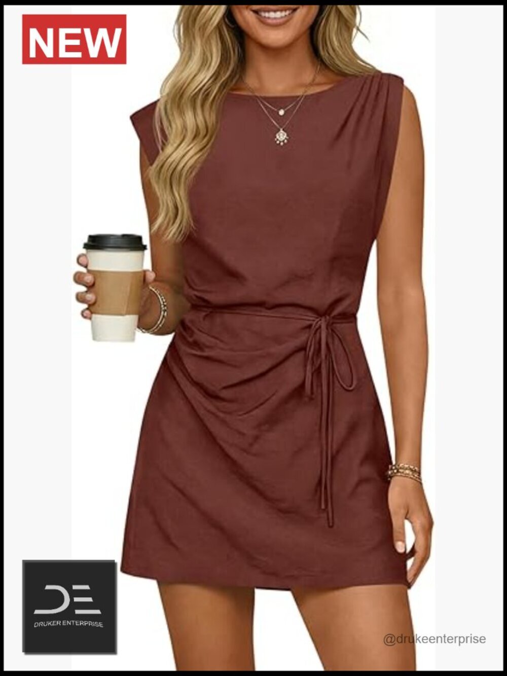 Sleeveless Tie Waist Mini Dress with Detachable Belt